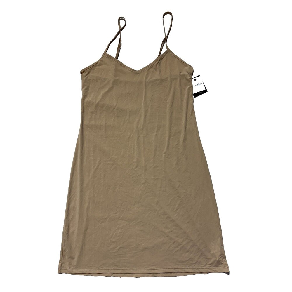 NWT Calvin Klein Womens Microfiber Full Slip Dress Chemise Beige Nude M